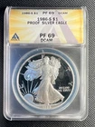 1986 "S" PROOF American *SILVER* Eagle $1 ANACS PF69 DCAM #7187503