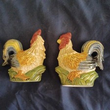 4.5" T Jay Imports Ceramic Country Collectible Rooster Salt & Pepper Shakers #3