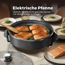 SUPERLEX 40CM Elektro Pfanne Multifunktioneller Kochtopf & Glasdeckel 1500W