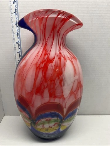 Vintage Murano Style 13” Decorative Glass Vase Multicolor ( Heavy Over 7 Pounds)