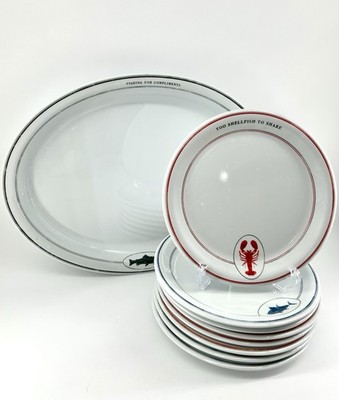 Melamine Sea Life Nautical Plate Set Of 8 Plates 1 Platter