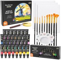 Shuttle Art 46 Acrylfarben Set 30 Farben 10 Pinsel 3 LeinwäNde Palette Set