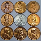 9 Lincoln Wheat Cents Uncirculated/Toned All Different Dates! (Lot#13)