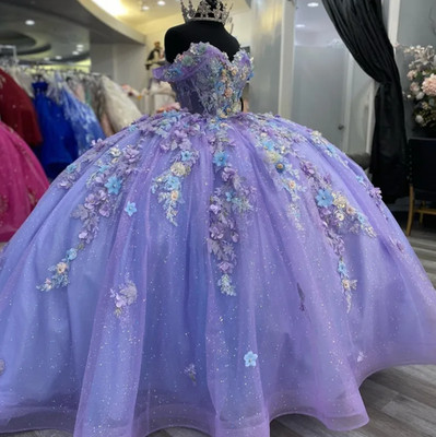 Lavender Princess Quinceanera Dresses Off the Shoulder Ball Gown Sweet 16 Dress