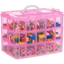 Bead Organizer 3 Tier 30 Grid Stackable Craft Hair Tackle Storage Pink