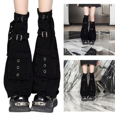 Women Punk Flared Leg Warmer with Buckled Strap Denims Leg Sleeve Long Stocking