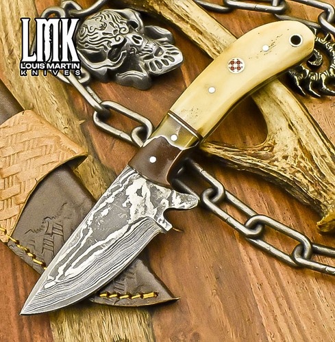 LMK Hand Forged Knife USA Skinner Knife Twist Damascus Bone Camping ...