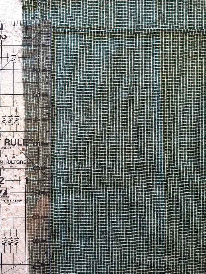 REMNANT Dk Green Tan Plaid Check Homespun Fabric 18" x 22" Cotton - Image 2 of 2