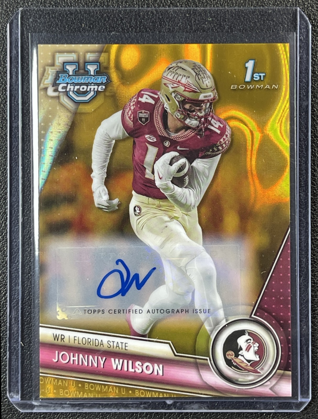 JOHNNY WILSON 2023 BOWMAN UNIVERSITY U CHROME #22 GOLD LAVA REFRACTOR AUTO 35/50