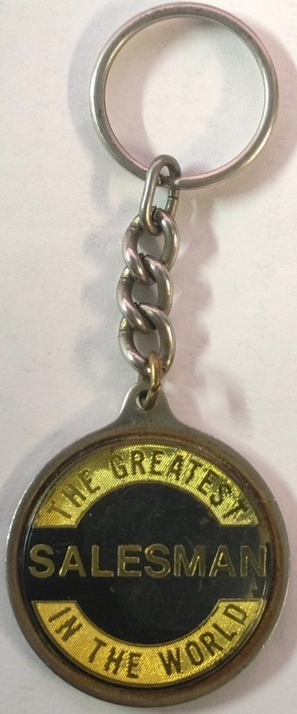 WORLD's GREATEST SALESMAN Metal Keychain Fob Key Tag Vintage (1970's)