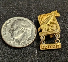 Vintage Quill&Scroll I. H. S. H. S. J. With Hanging Editor Dangle Pin back 10KGF