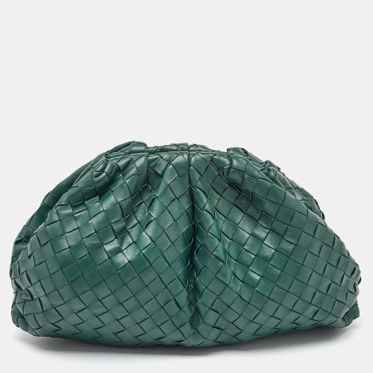クラッチバッグ Bottega Veneta Army Green Leather Medium Clutch Bottega Veneta Dark Green Intrecciato Leather Pouch Clutch