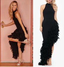 Betsy  Adam Mona Mock Neck Ruffle Asymmetric Prom Dress US 2