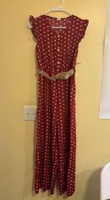 Girls Dark Red Polka Dot Jumpsuit Size 12-14