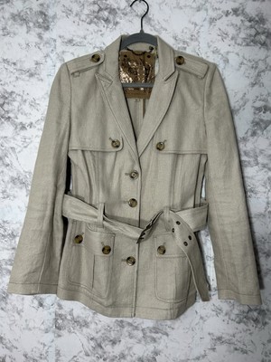 G.E.T Linen Jacket Trench Coat Single-Breasted Khaki Brown Sz S EUC