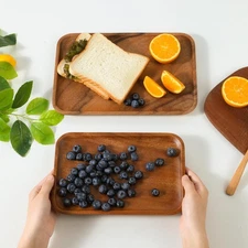 Premium Quality Durable Walnut Rectangular Wooden Plates Set of 2(10", 12")-1...