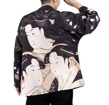 Kimono Jacke mit japanischem Geisha Motiv | traditioneller Japan Haori Umhang