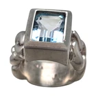 VINTAGE HEAVY STERLING SILVER BLUE TOPAZ SIZE 6 RING 15.9GR #1899