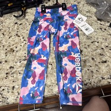 New Girls Reebok Black Leggings XSmall 4/5 Fitted Stretch Multi-Color NWT