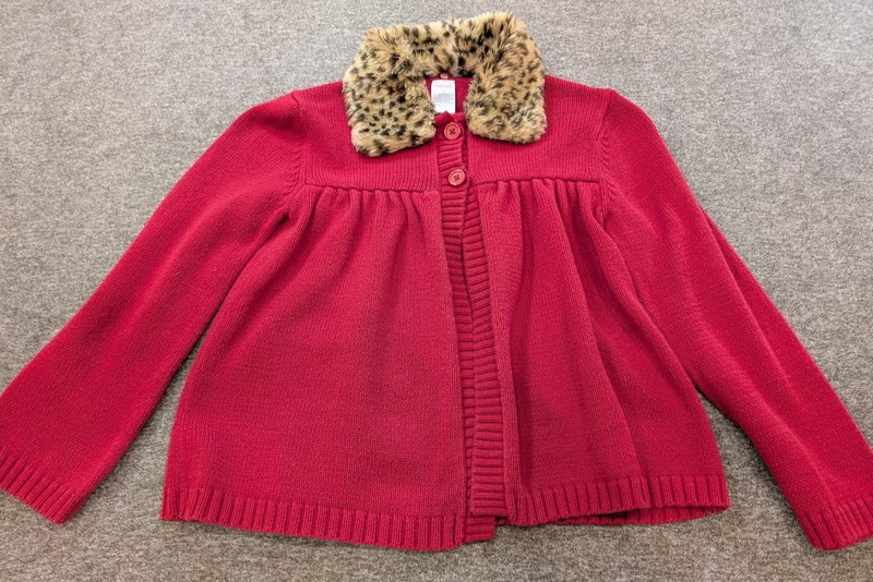 Gymboree Girls Red Sweater Size 10 Faux Fur Leopard Collar Button Front Holiday
