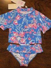Lilly Pulitzer Girl 4 Bahamian Rhapsody MAXEY RASHGUARD SWIMSUIT Swim Set NWT