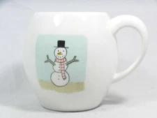 Rae Dunn by Magenta Snowman 16 oz Coffee Mug White, Red Inside Holiday Christmas