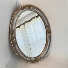 Vintage Home Interior Plastic Oval Mirror w/ Ornate 3-D Flowers Frame Cottage