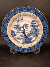 4- Antique Booths Real Old Willow Blue Whit Gold Account Saucer Bowls