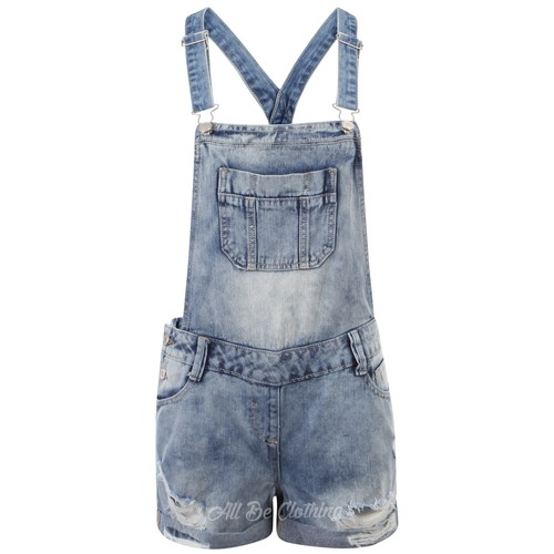 Ripped Frayed Short Denim Dungarees 
