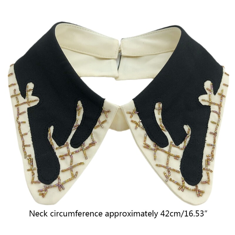 Women Applique Embroidery False Collar Tube Bead Sewing Necklace Choker