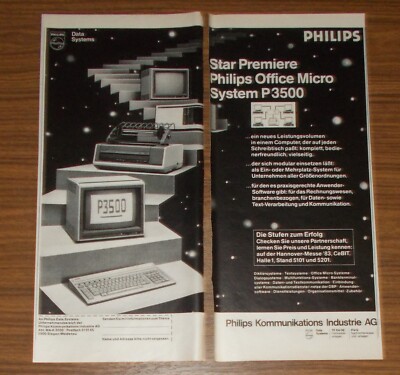 Seltene Werbung PHILIPS P3500 Office Micro System Computer Star Premiere 1983