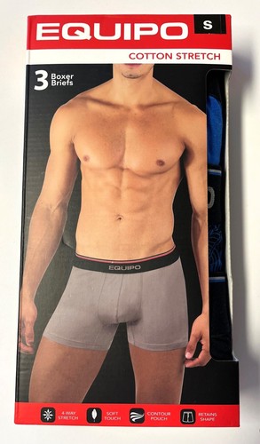Equipo Men's 3 Pack Boxer Briefs Size Small Blue and Black NEW Cotton Stretch
