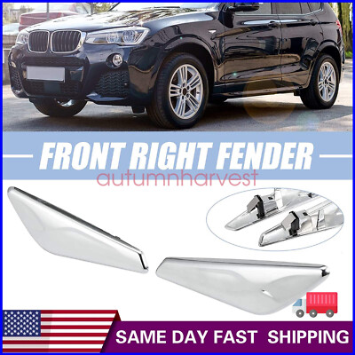 Pair Chrome Front Left Right Side Fender Trim Finisher For BMW X3 X4 F25 F26