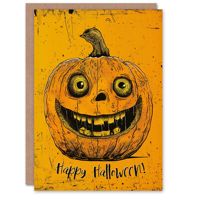 Glückliches geschnitztes Kürbis-Lächeln kräftiges orangefarbenes Design Halloween-Karte