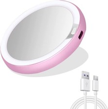 Pocket Mirror, 1X/3X Magnification LED Compact Travel Makeup Mirror Pink