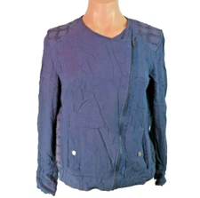 Life In Progress Blue Lace Moto Asymetrical Cotton Jacket Zip Sz S