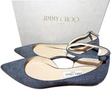 Jimmy Choo Lucy Pointy Toe Ballerina Flat Shoes Ballet Pump 40 Blue  Leather 9