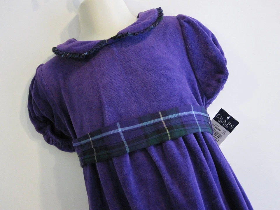 Vestido Chaps Niña Talla 2T Terciopelo Púrpura Cuello Peter Pan Foto 3 de 4