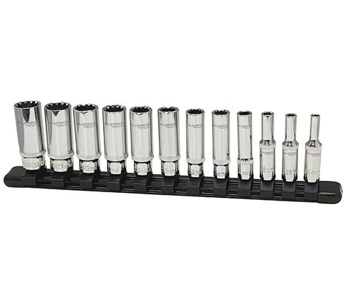 Platinum 12pc 1/4 Dr Deep Metric Universal Spline Socket Set w/Rail 4-15mm 99812 - Bild 1 von 2
