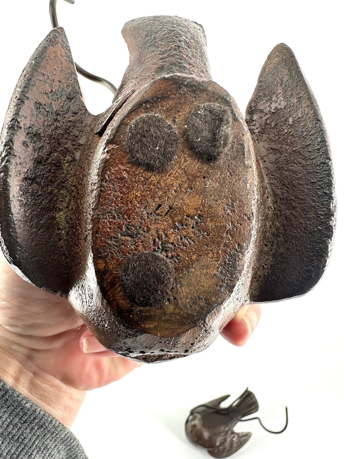 Jan Barboglio iron BIRDS DOVE two (a PAIR) 2 hand FORGED Candleholder RARE 3x6"