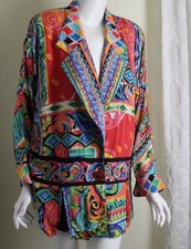Carole Little Sz 14 L XL Art-to-Wear Loud Rayon Funky Colorful Jacket Blazer