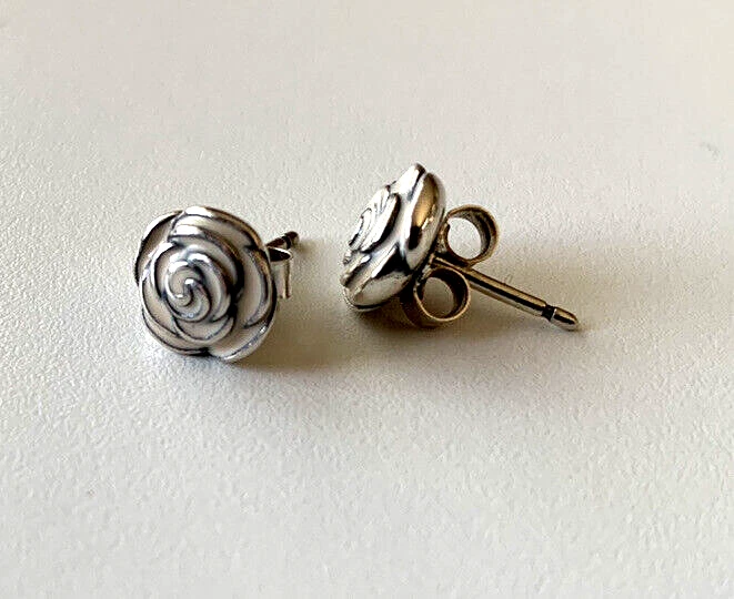 Genuine PANDORA Rose Garden White ENAMEL Flower STUD Earrings