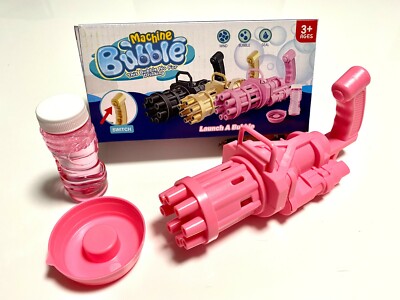 Pink Gatling Bubble Machine Bubbler Maker Summer Cooling Fan Gun For Kid Outdoor
