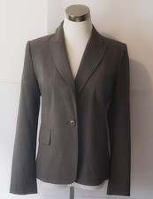 NWT Rafaella Pinstripe Blazer 1 Button Suit Jacket Dark Taupe Gray Women's 8