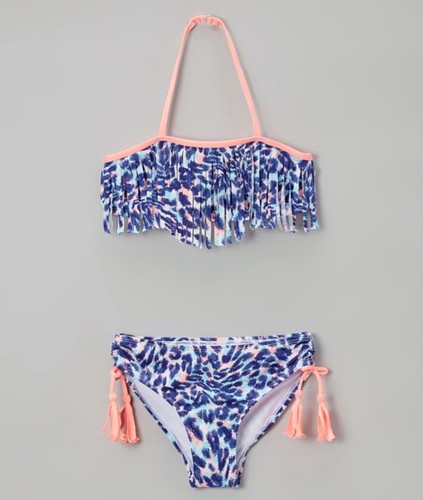 NWT Jantzen Girls Two PC Blue & Pink Into The Wild Fringe Bikini Swimsuit Set 5 - Picture 2 of 2