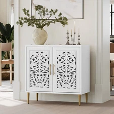 Accent Cabinet Sideboards with Doors Vintage Hollow Carving Buffet Cabinet White