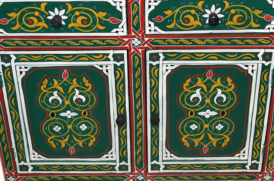 Beba marroquí mesita de noche mesa de madera morisca hecha a mano y pintada doble verde Foto 2 de 4