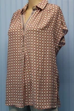 Max Studio tiny pink & blue print cap sleeve lightweight pullover top M