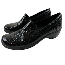 Clarks Collection Ultimate Comfort Black Alligator Leather Clogs Slip On Sz 9D
