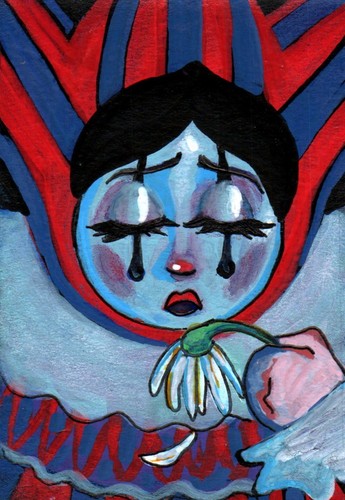 ACEO Original Acrylic Sad Blue Clown Portrait 2.5" x 3.75"